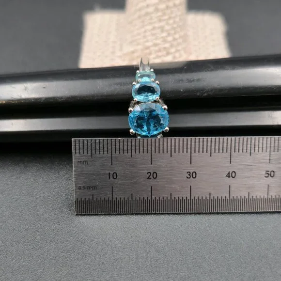 Size 12.75 Sterling Silver Multiple Blue Cubic Zirconia Gems Ring A6679 - Picture 8 of 9